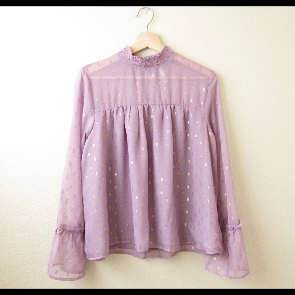 Whimsical lavender Bell-Sleeve Blouse